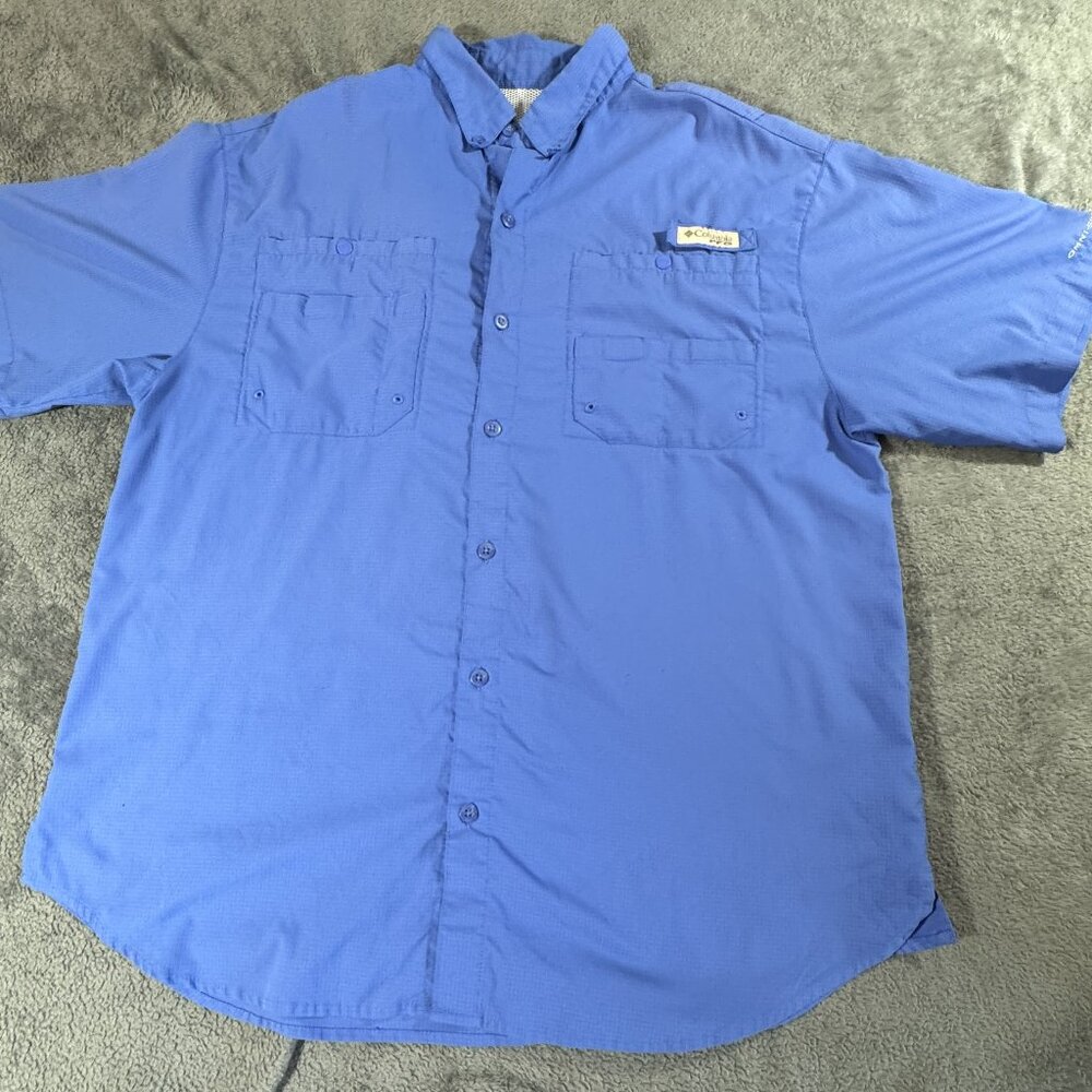 Columbia Omni-Shade PFG Performance Fishing Gear Shirt Blue Men's Size Large